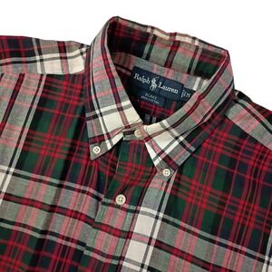 Ralph Lauren‎ Blake Shirt Mens Med Red Green Plaid Short Sleeve Button Down Pony